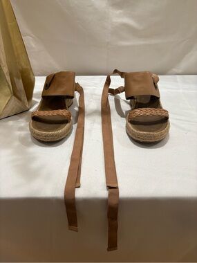 Nine West Tan Braided Espadrille Lace-Up Sandals Size 8